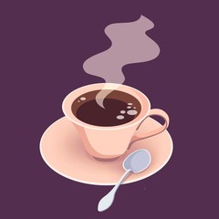a Cup of hot freshly brewed coffee on a dark background