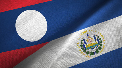 Laos and El Salvador two flags textile cloth, fabric texture