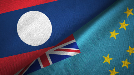 Laos and Tuvalu two flags textile cloth, fabric texture