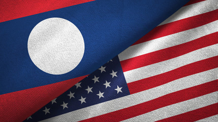 Fototapeta premium Laos and United States two flags textile cloth, fabric texture