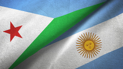 Djibouti and Argentina two flags textile cloth, fabric texture 