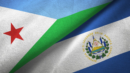 Djibouti and El Salvador two flags textile cloth, fabric texture