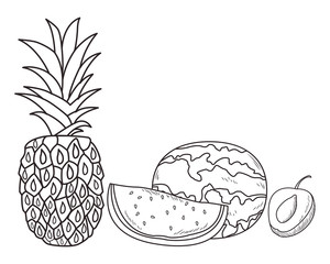 Fresh fruit nutrition healthy black and white hand drawn