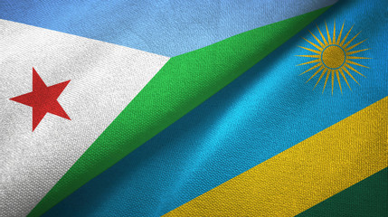 Djibouti and Rwanda two flags textile cloth, fabric texture