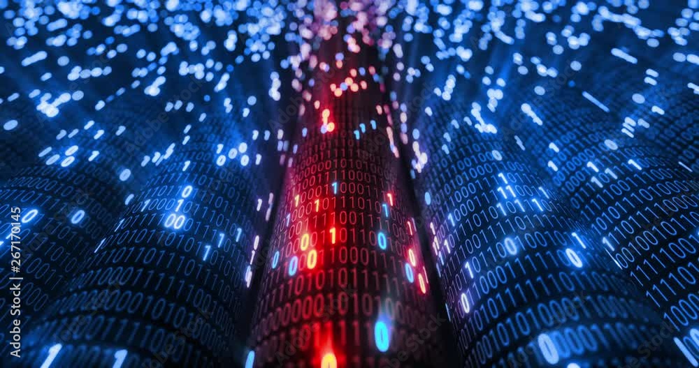 Poster hacking red and blue digital binary code matrix 01 background. hacker, dark web, matrix, digital dat