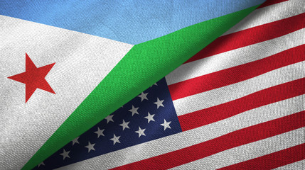 Djibouti and United States two flags textile cloth, fabric texture