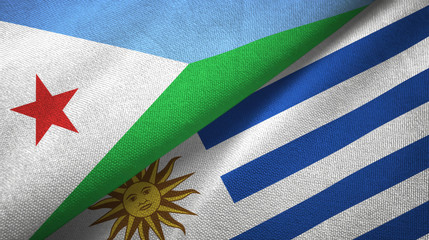 Djibouti and Uruguay two flags textile cloth, fabric texture
