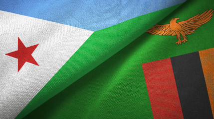 Djibouti and Zambia two flags textile cloth, fabric texture