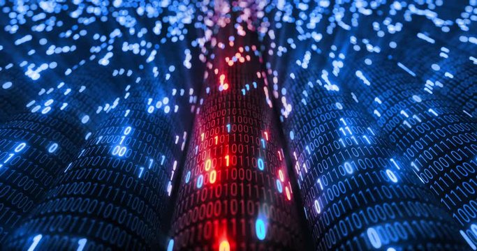 Hacking red and blue digital binary code matrix 01 background. Hacker, dark web, matrix, Digital data code in safety security technology concept. 3D rendering