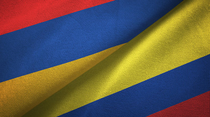 Armenia and Colombia two flags textile cloth, fabric texture