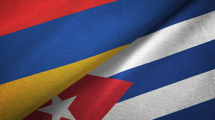 Armenia and Cuba two flags textile cloth, fabric texture