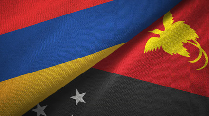Armenia and Papua New Guinea two flags textile cloth, fabric texture