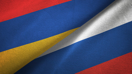 Armenia and Russia two flags textile cloth, fabric texture