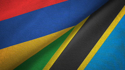 Armenia and Tanzania two flags textile cloth, fabric texture