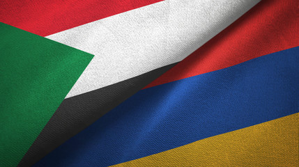 Sudan and Armenia two flags textile cloth, fabric texture 