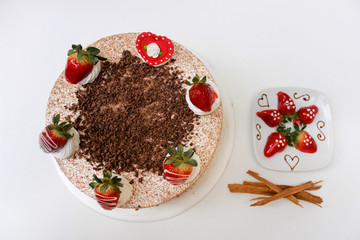 delicius cake with chocolate and strawberries 