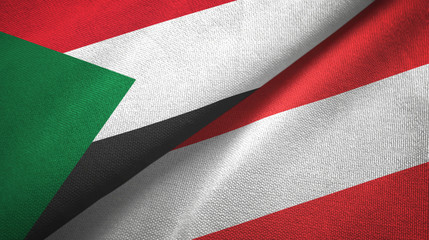 Sudan and Austria two flags textile cloth, fabric texture 