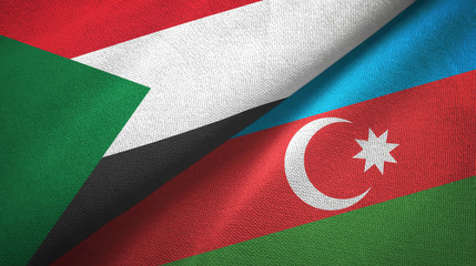 Sudan and Azerbaijan two flags textile cloth, fabric texture 