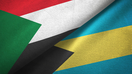 Sudan and Bahamas two flags textile cloth, fabric texture 