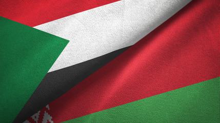 Sudan and Belarus two flags textile cloth, fabric texture 