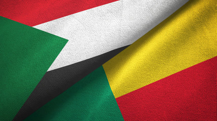 Sudan and Benin two flags textile cloth, fabric texture 