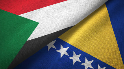 Sudan and Bosnia and Herzegovina two flags textile cloth, fabric texture 