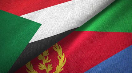 Sudan and Eritrea two flags textile cloth, fabric texture