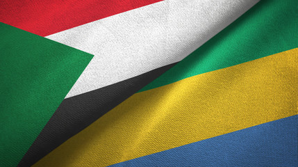 Sudan and Gabon two flags textile cloth, fabric texture