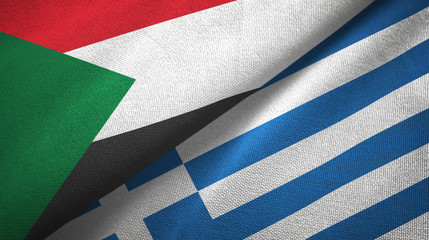 Sudan and Greece two flags textile cloth, fabric texture