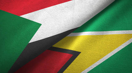 Sudan and Guyana two flags textile cloth, fabric texture