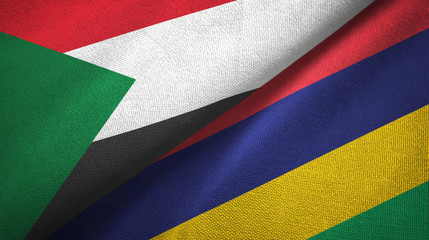 Sudan and Mauritius two flags textile cloth, fabric texture