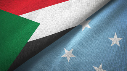 Fototapeta premium Sudan and Micronesia two flags textile cloth, fabric texture