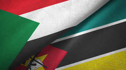 Sudan and Mozambique two flags textile cloth, fabric texture