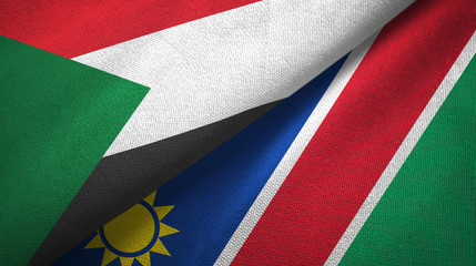 Sudan and Namibia two flags textile cloth, fabric texture