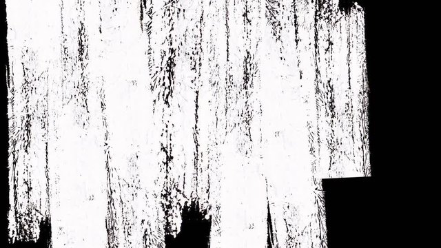 Stop motion cg animation, video wall made from brush strokes. TV show intro, blog opener, vlog presentation footage. Paintbrush drawing on tv screen. Black and white. Place for text, title, caption