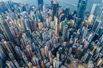Fototapeta na wymiar Top view of Hong Kong downtown city