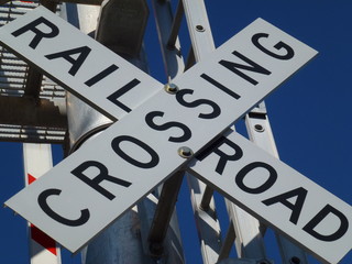 Railroad crossing sign close up