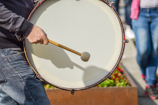 Bass drum player in a chapel