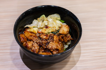 Spicy Seared Pork over White Rice.