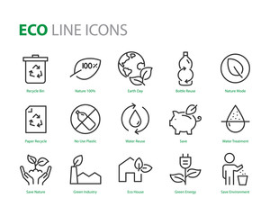 set of eco plastic icons, such as reuse, recycle, nature, green energy, zero waste