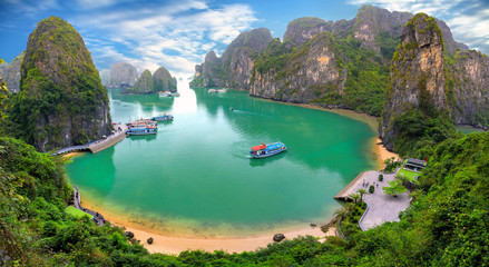 Beautiful landscape Halong Bay view from adove the Bo Hon Island. Halong Bay is the UNESCO World...