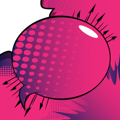 Vector illustrated retro comic book background with big colored speech bubble, pop art vintage style backdrop.