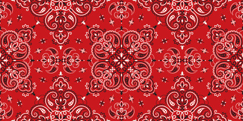 Seamless pattern based on ornament paisley Bandana Print. Vector ornament paisley Bandana Print. Silk neck scarf or kerchief square pattern design style, best motive for print on fabric or papper. - 267177146