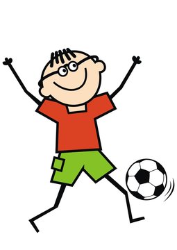 Footballer, single player with soccer ball, funny vector illustration. One young man doing sports. Colored image.