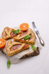 Pieces of sweet cake with jam