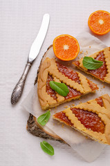Pieces of sweet cake with jam