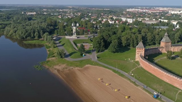 Aerial panorama view on Saint Sophia Cathedral and Novgorod Kremlin, Veliky Novgorod, Russia