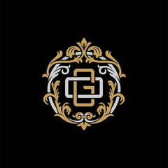 Initial letter O and G, OG, GO, decorative ornament emblem badge, overlapping monogram logo, elegant luxury silver gold color on black background