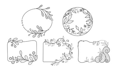 Hand drawn minimal flower frame set