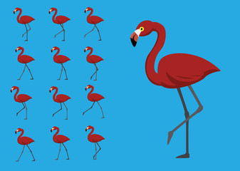 Red Flamingo Walking Motion Animation Sequence Cartoon Vector Illustration